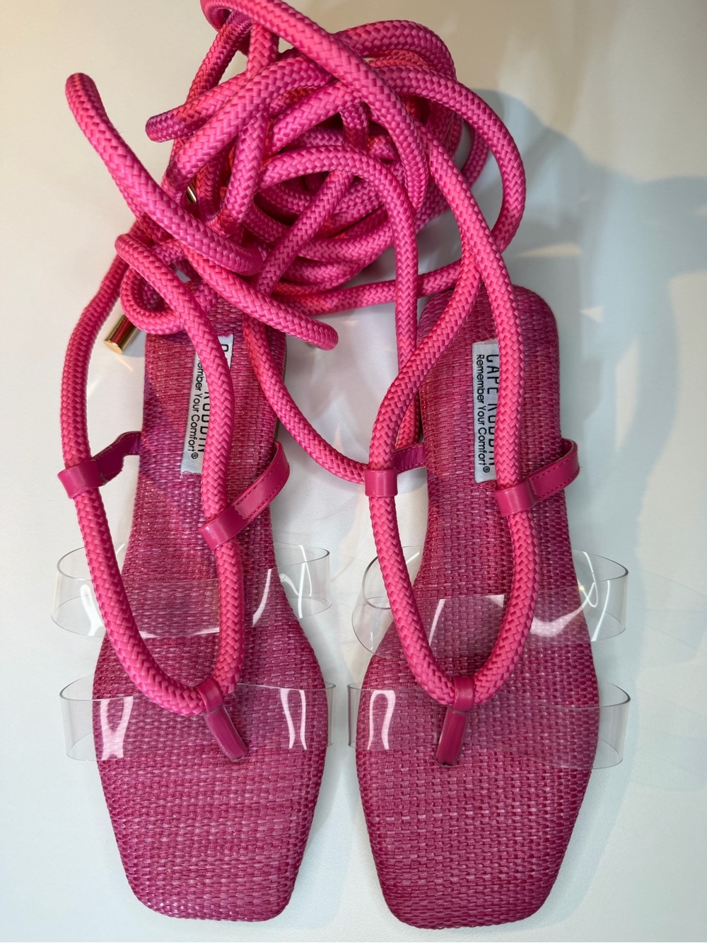 Cape Robbin Hot Pink Rope Lace Sandals with Clear Straps